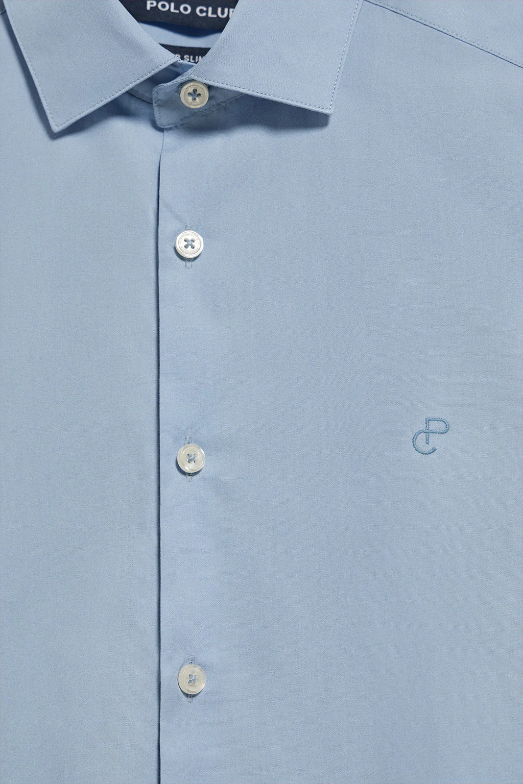 Sky-blue super slim-fit poplin shirt with embroidered monogram - Image 6