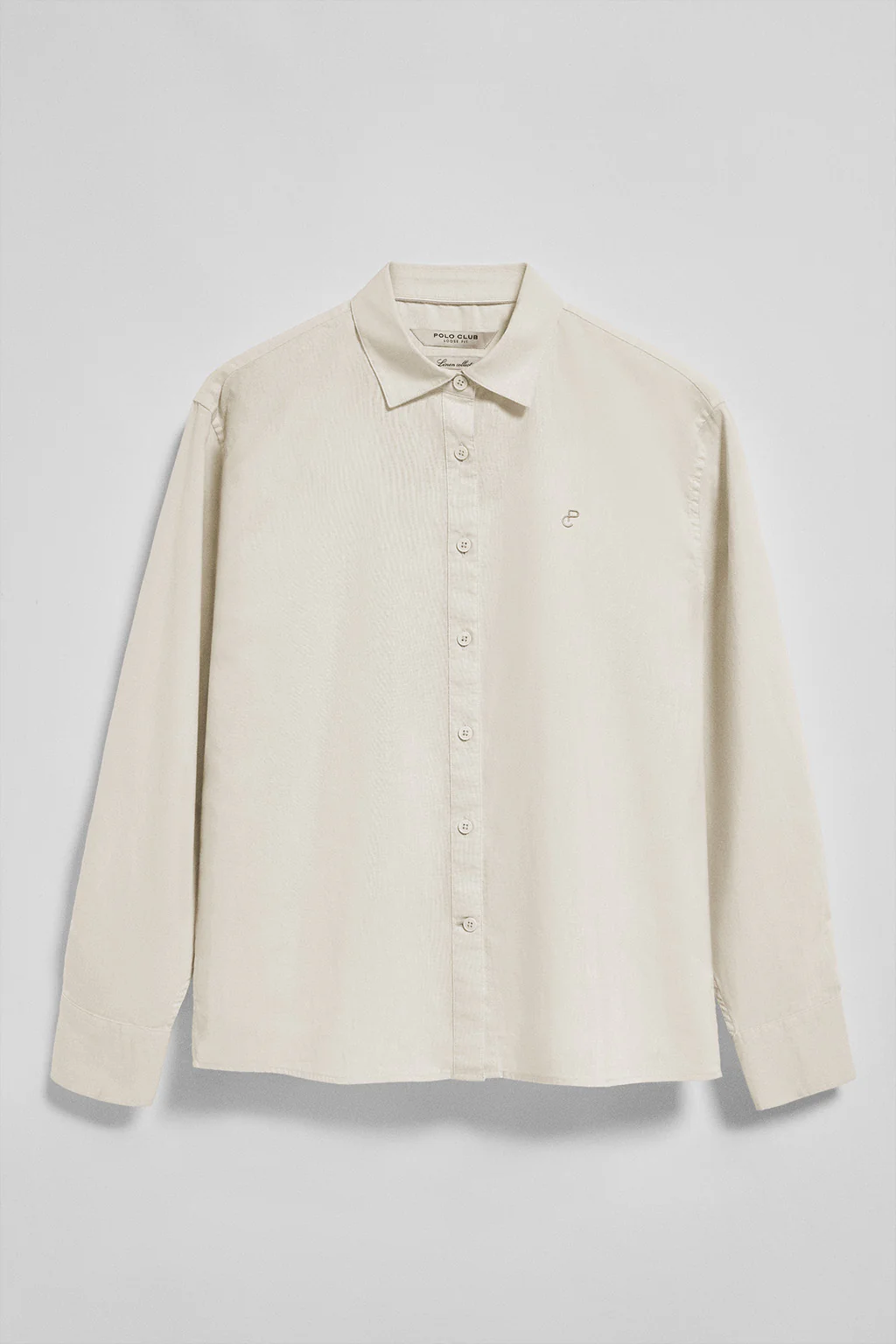 Beige loose-fit shirt in linen and cotton with embroidered monogram - Image 7