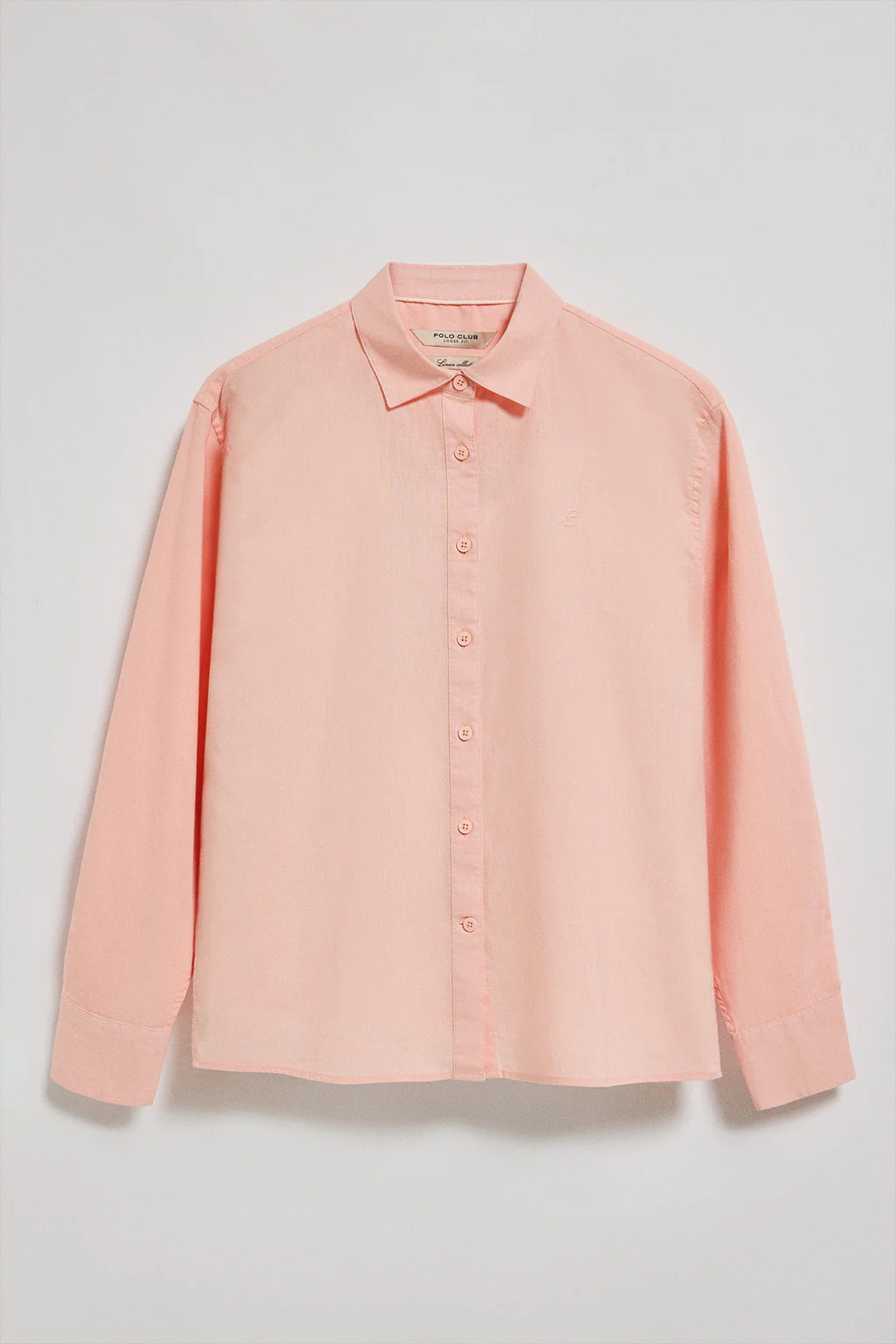 Salmon loose-fit shirt in linen and cotton with embroidered monogram - Image 5