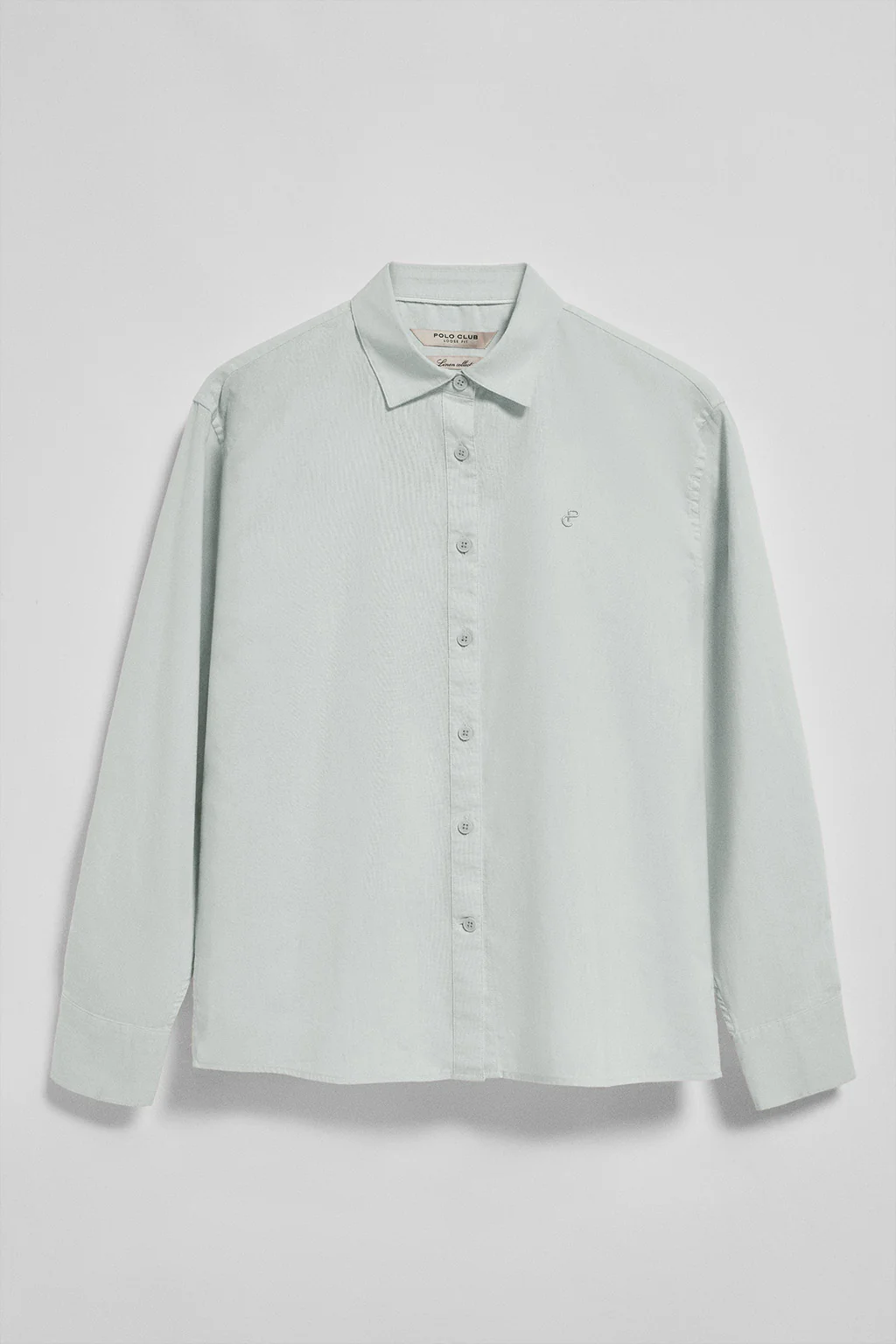 Light-green loose-fit shirt in linen and cotton with embroidered monogram - Image 7