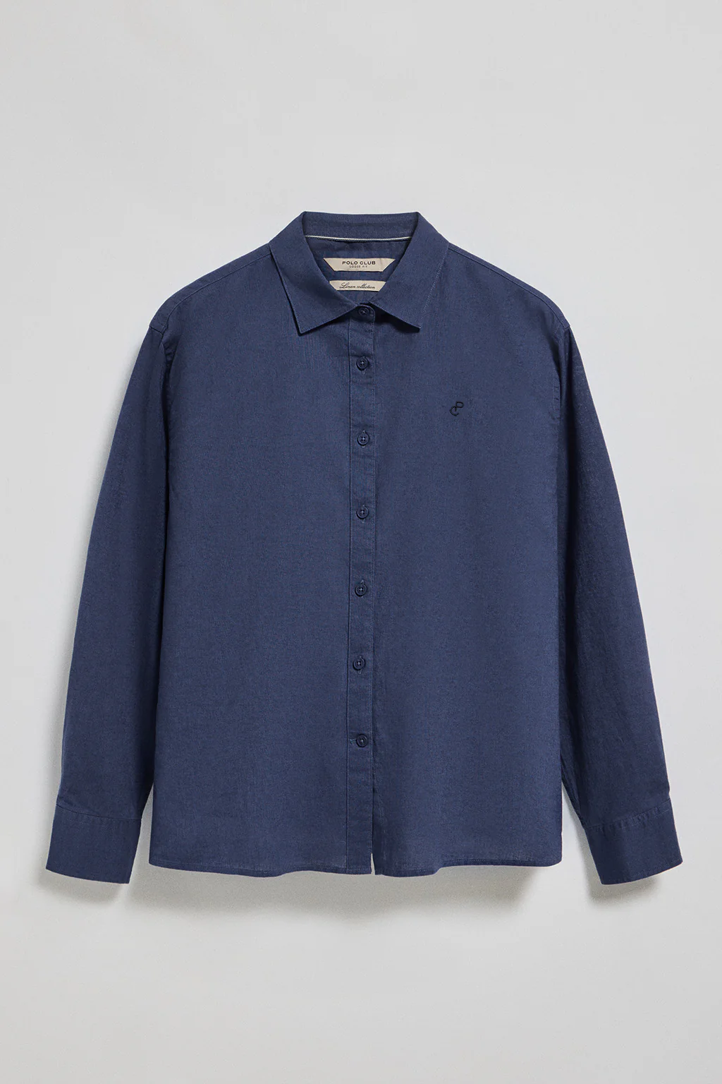 Navy-blue loose-fit shirt in linen and cotton with embroidered monogram - Image 5