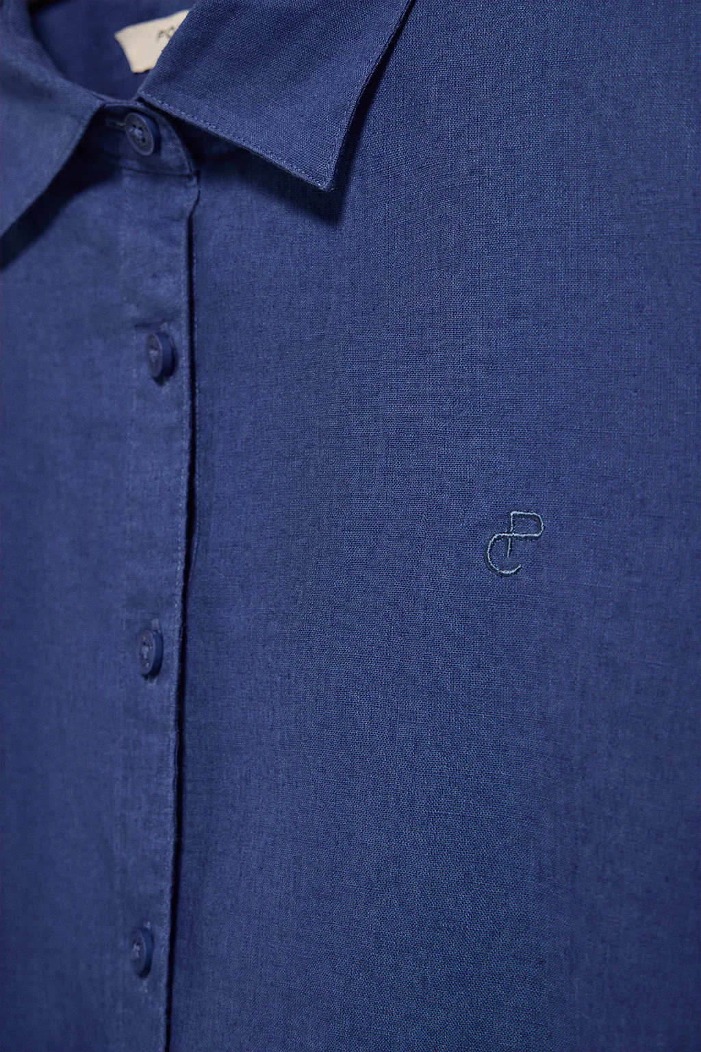 Royal-blue loose-fit shirt in linen and cotton with embroidered monogram - Image 6