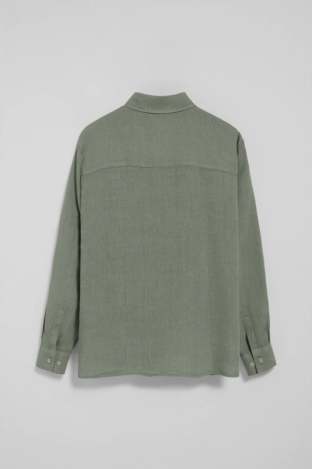 Army-green garment-dye linen shirt with embroidered monogram - Image 6