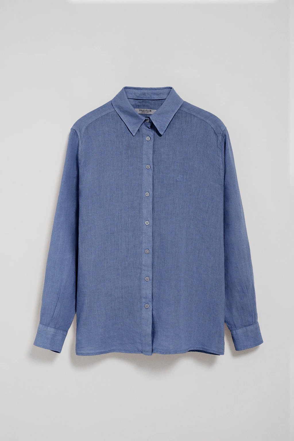 Royal-blue garment-dye linen shirt with embroidered monogram - Image 5