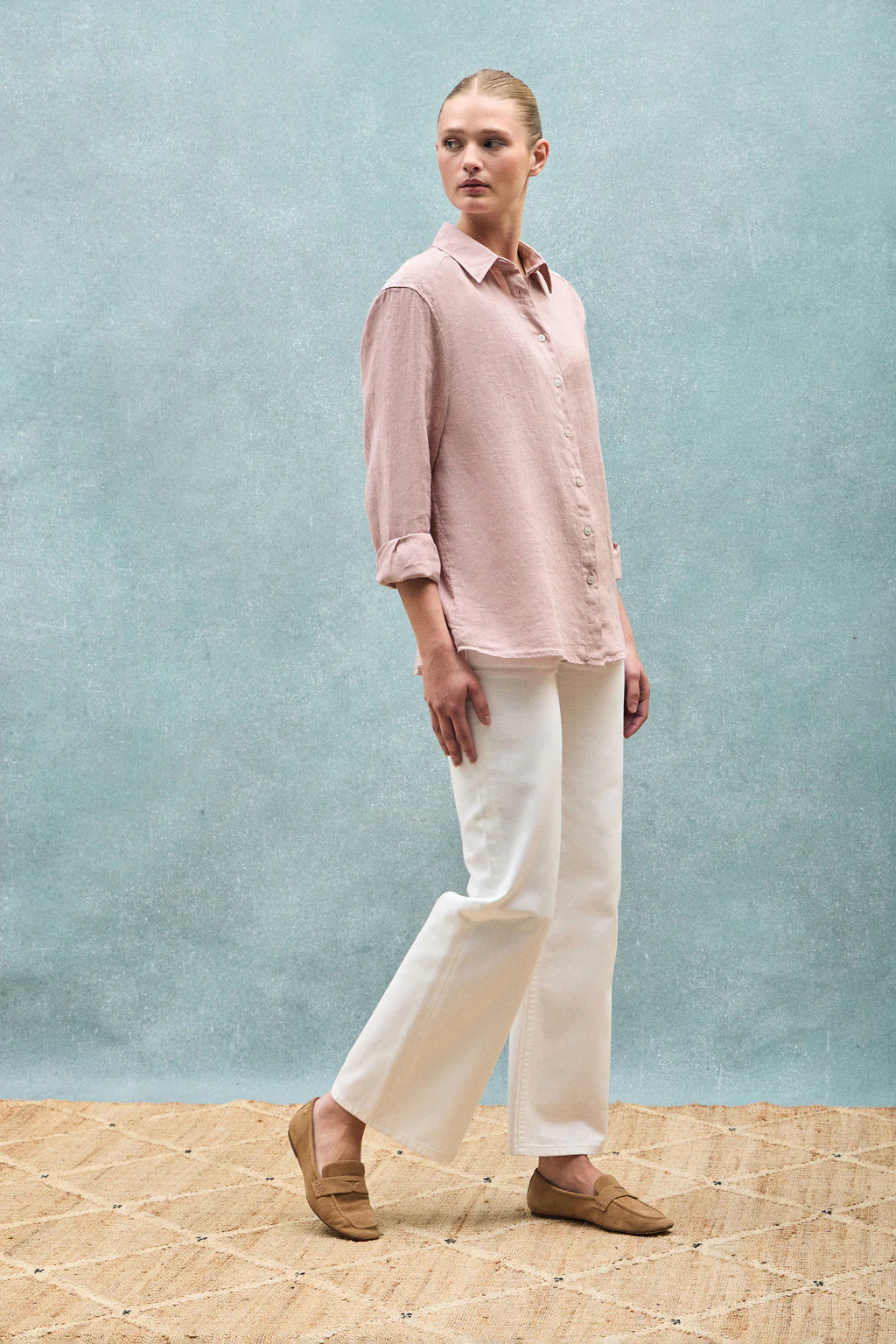 Pink-taupe garment-dye linen shirt with embroidered monogram - Image 11