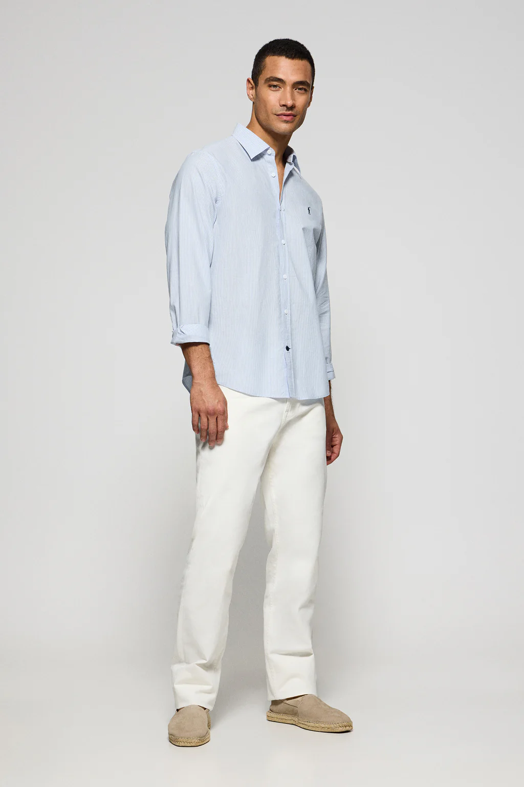 Light-blue striped shirt Pharrel with Rigby Go embroidered logo - Image 4