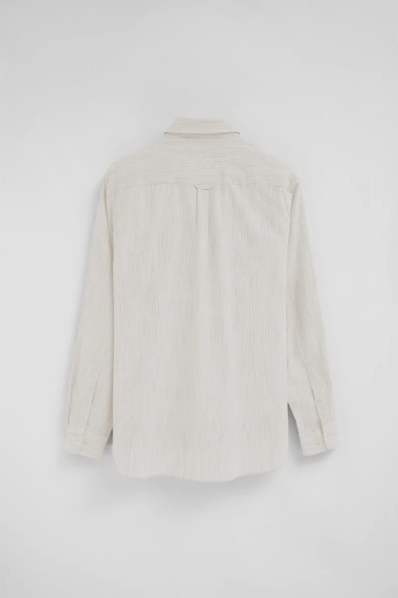 Beige cotton-linen striped shirt with regular fit and Polo Club embroidery - Image 7