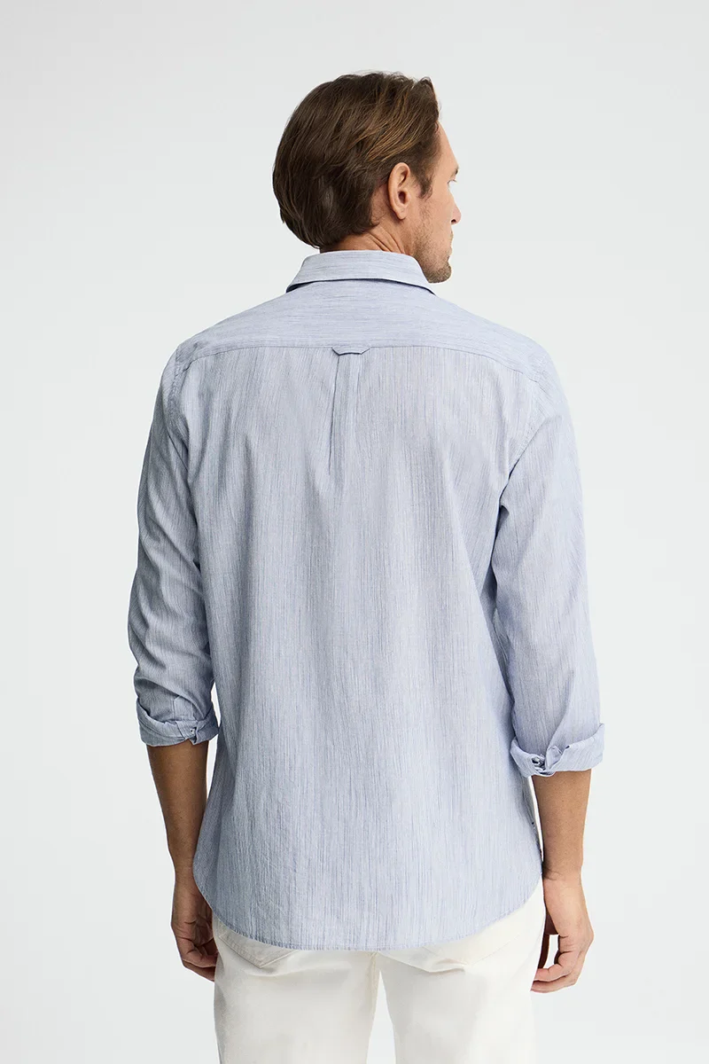 Blue cotton-linen striped shirt with regular fit and Polo Club embroidery - Image 5