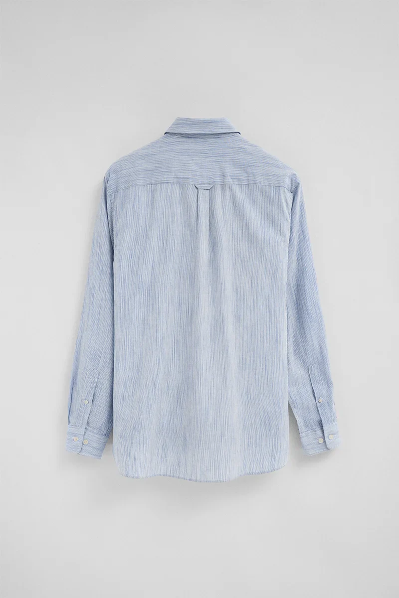 Blue cotton-linen striped shirt with regular fit and Polo Club embroidery - Image 8