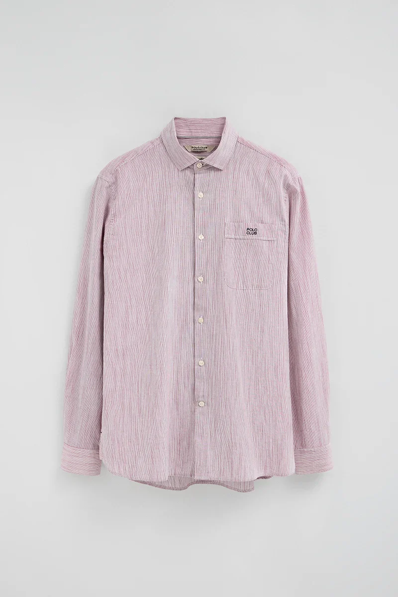 Red cotton-linen striped shirt with regular fit and Polo Club embroidery - Image 9