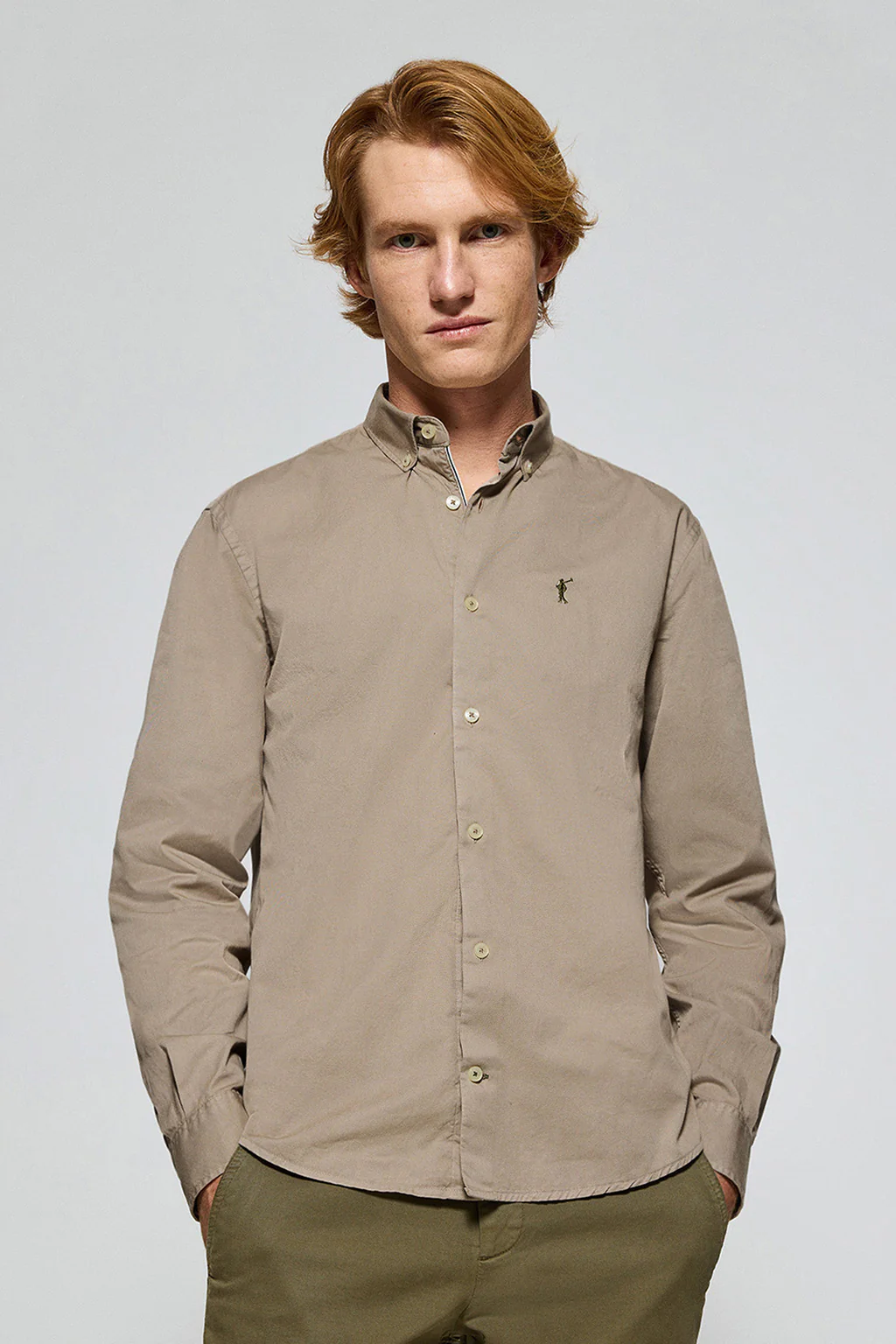 Camel twill shirt Princeton with Rigby Go logo