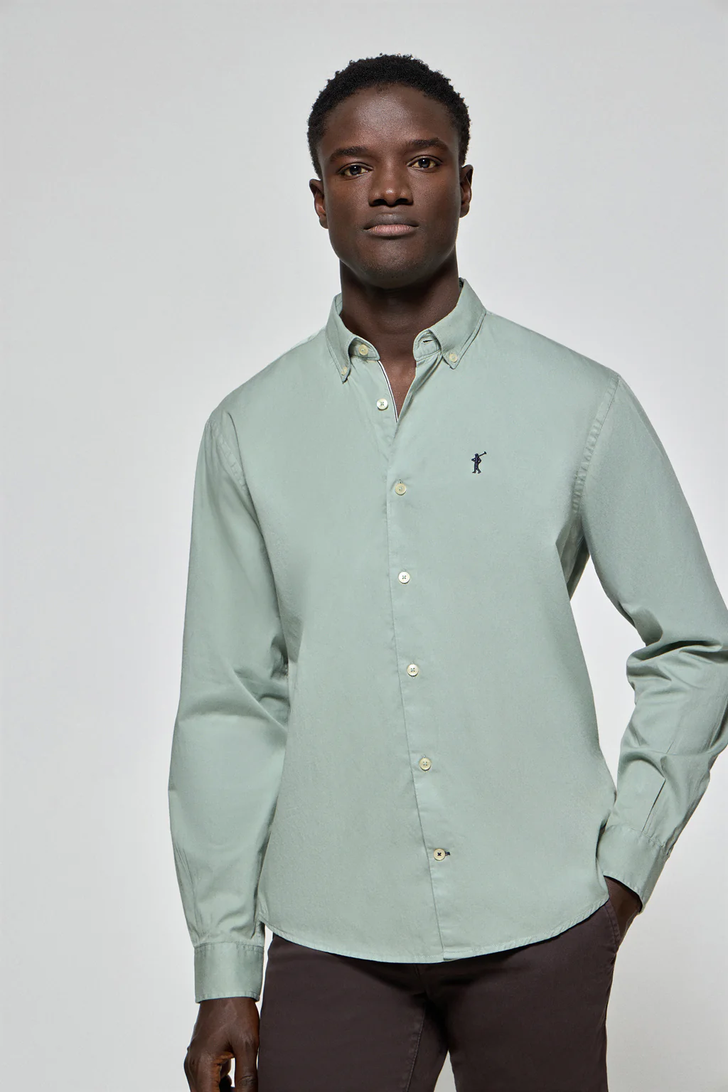 Green twill shirt Princeton with Rigby Go logo