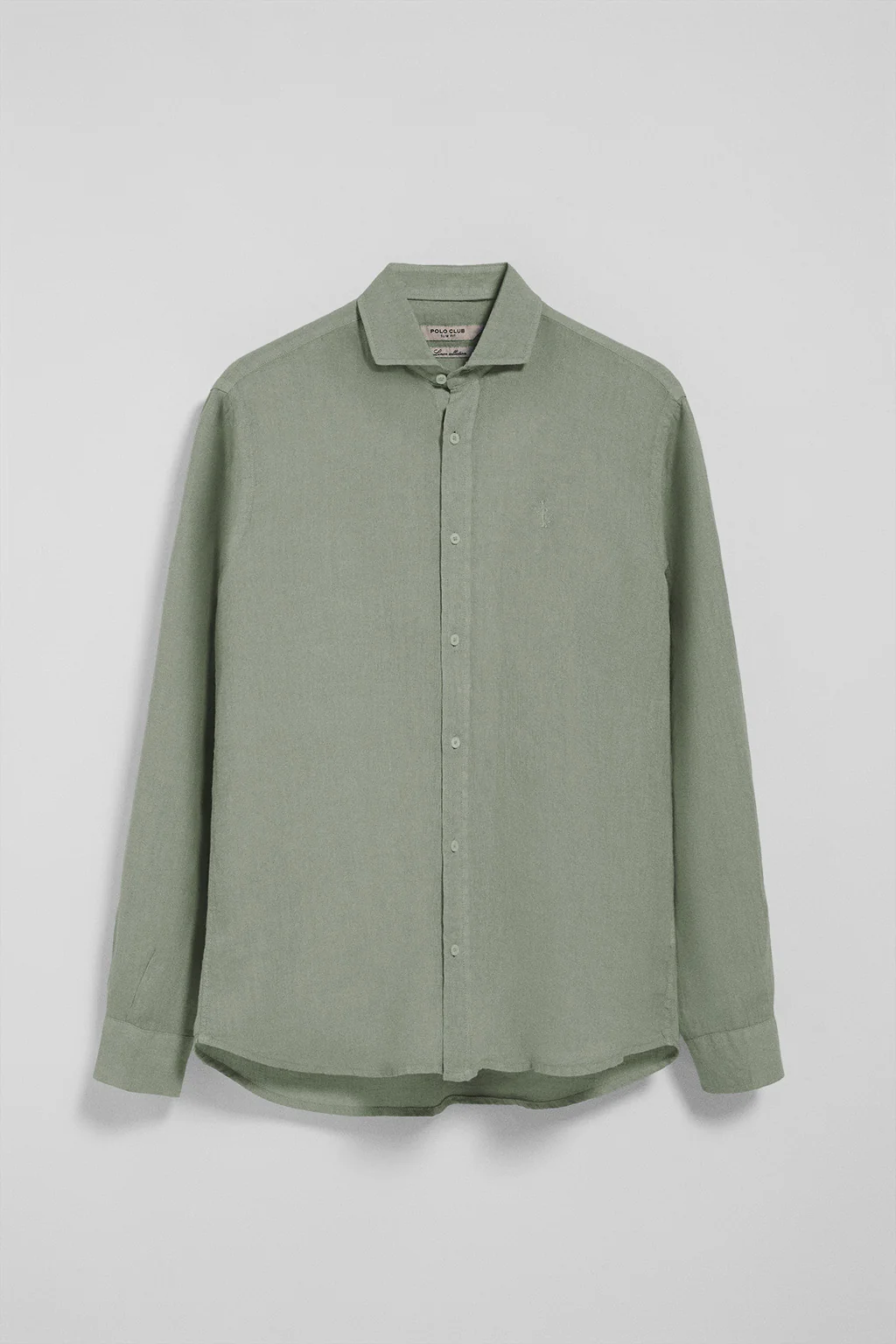 Army-green garment-dye linen shirt with Rigby Best embroidery - Image 5