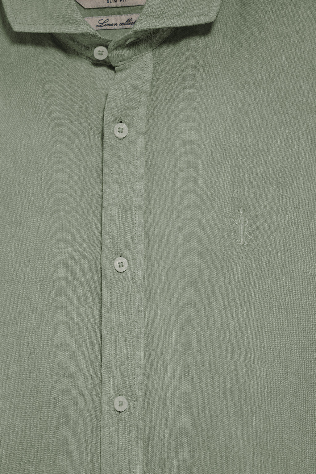 Army-green garment-dye linen shirt with Rigby Best embroidery - Image 7