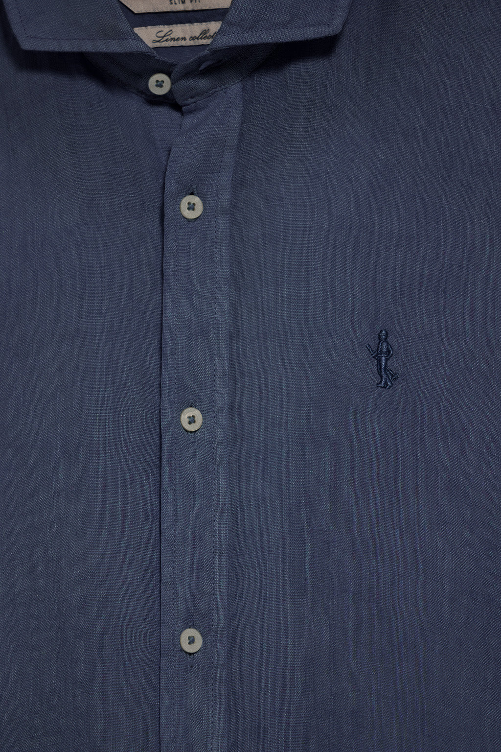 Navy-blue garment-dye linen shirt with Rigby Best embroidery - Image 7