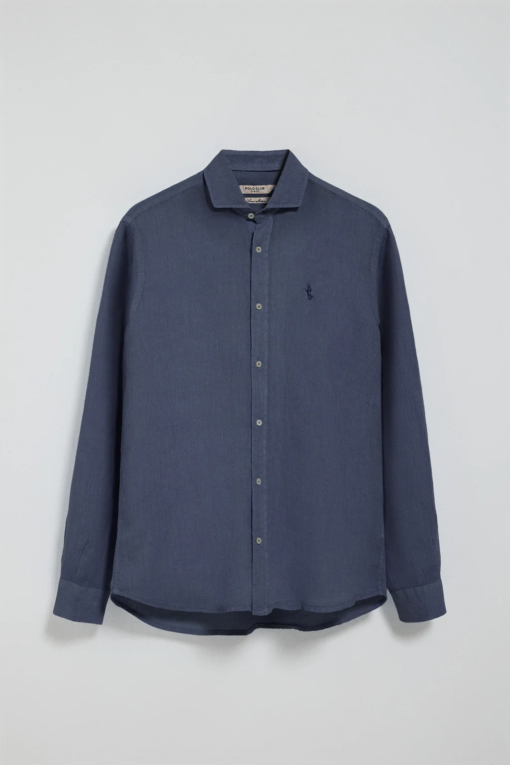 Navy-blue garment-dye linen shirt with Rigby Best embroidery - Image 8