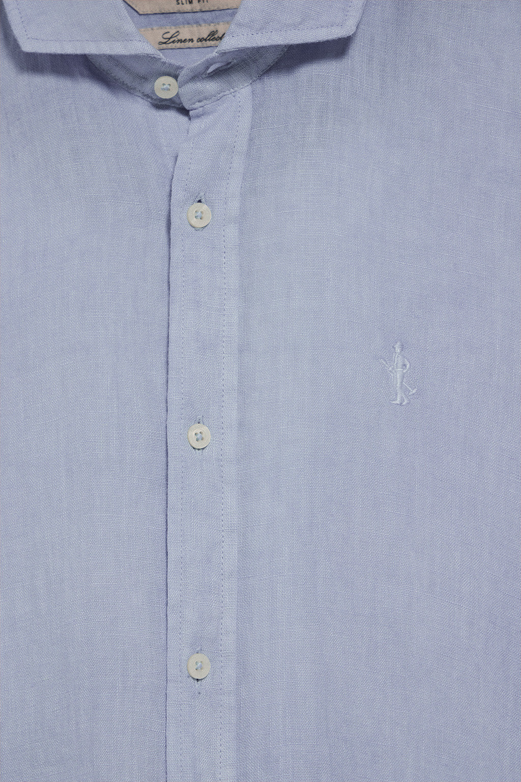 Blue garment-dye linen shirt with Rigby Best embroidery - Image 7