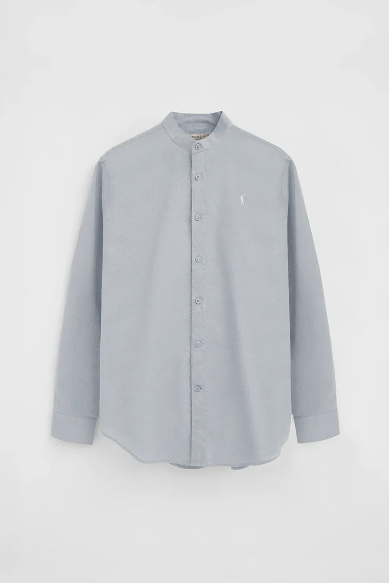 Light-blue cotton-linen regular-fit shirt with mandarin collar and Rigby Go embroidery - Image 6
