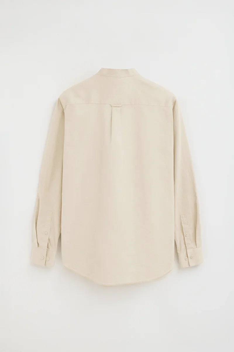 Beige cotton-linen regular-fit shirt with mandarin collar and Rigby Go embroidery - Image 8