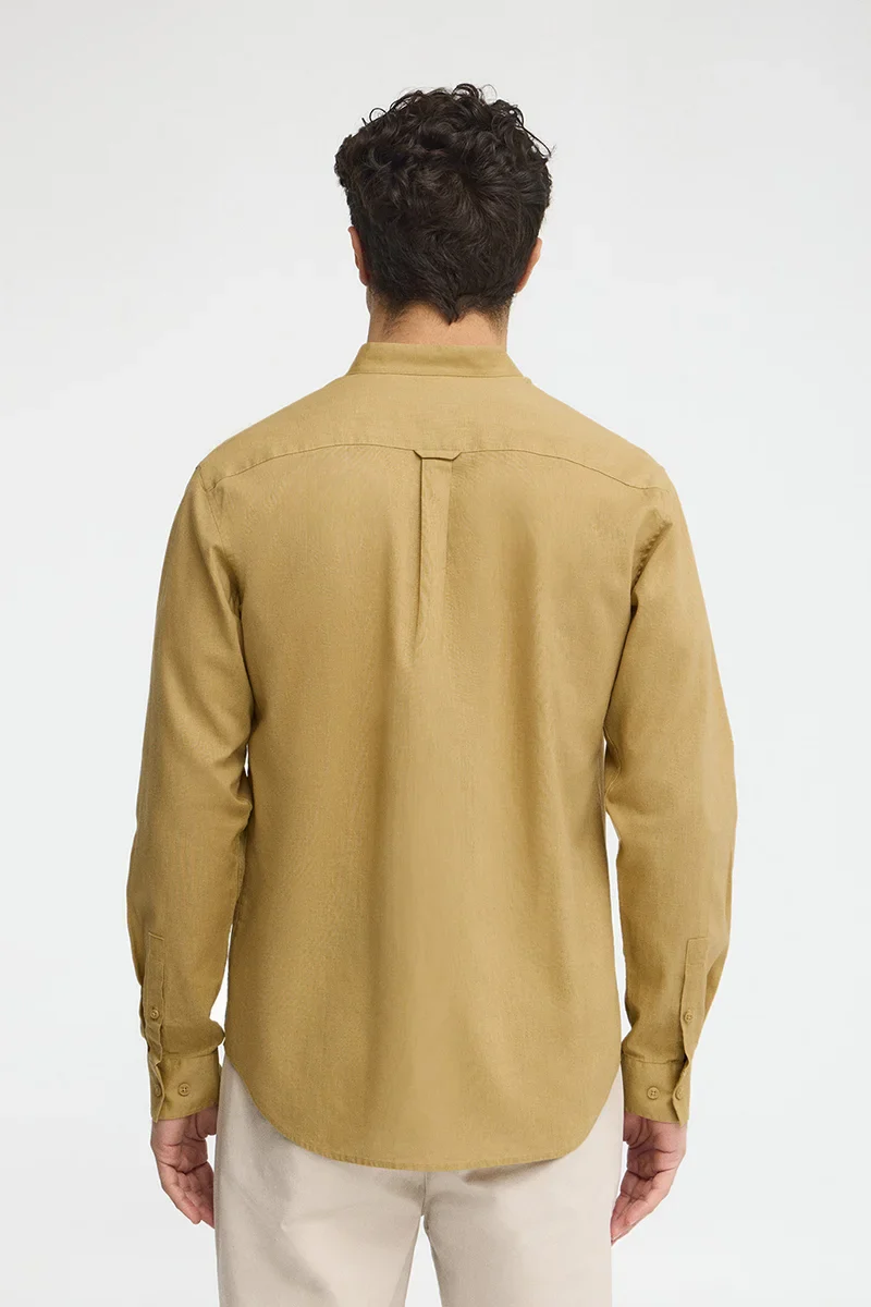 Khaki cotton-linen regular-fit shirt with mandarin collar and Rigby Go embroidery - Image 5