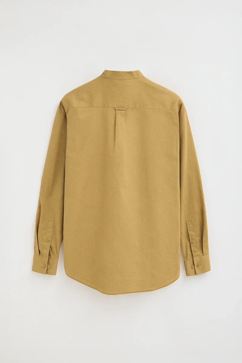 Khaki cotton-linen regular-fit shirt with mandarin collar and Rigby Go embroidery - Image 8