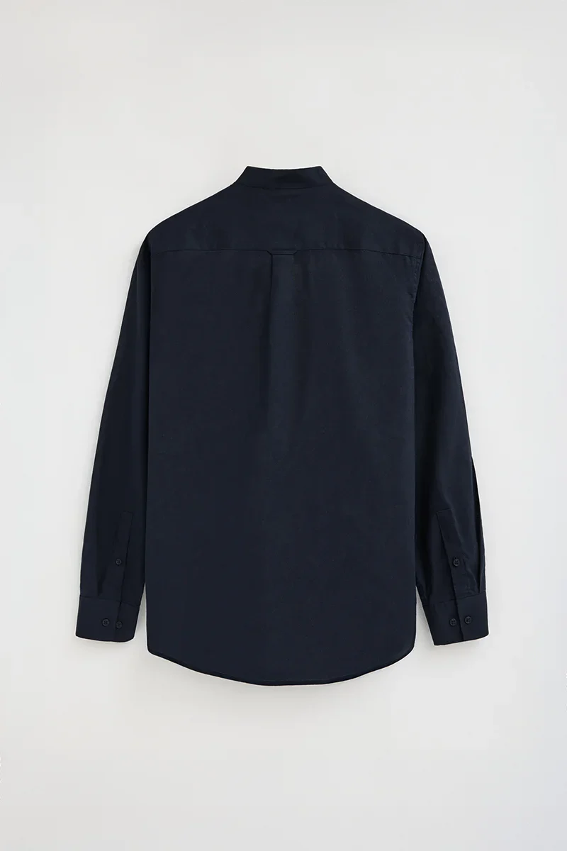 Navy-blue cotton-linen regular-fit shirt with mandarin collar and Rigby Go embroidery - Image 7