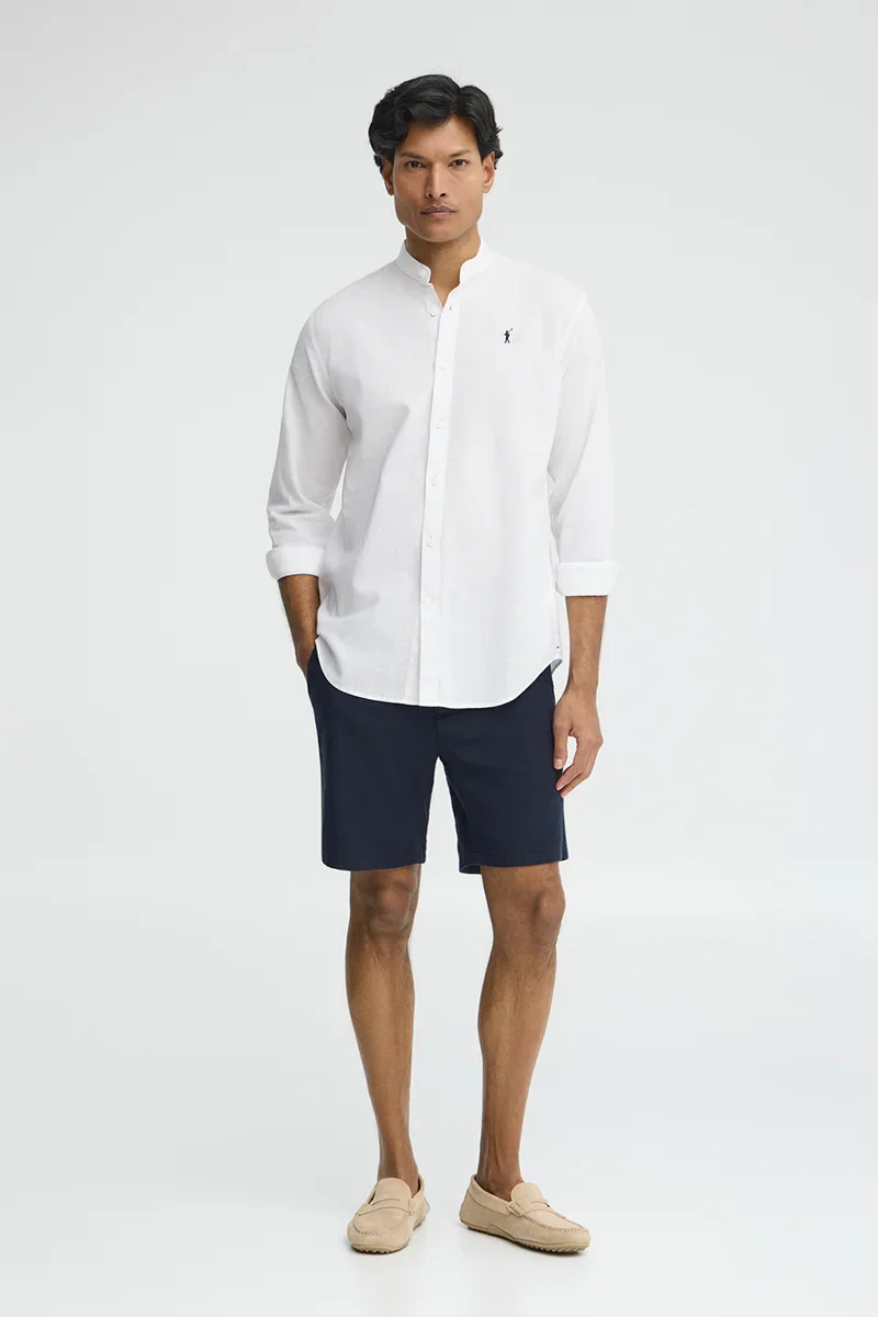 White cotton-linen regular-fit shirt with mandarin collar and Rigby Go embroidery - Image 4