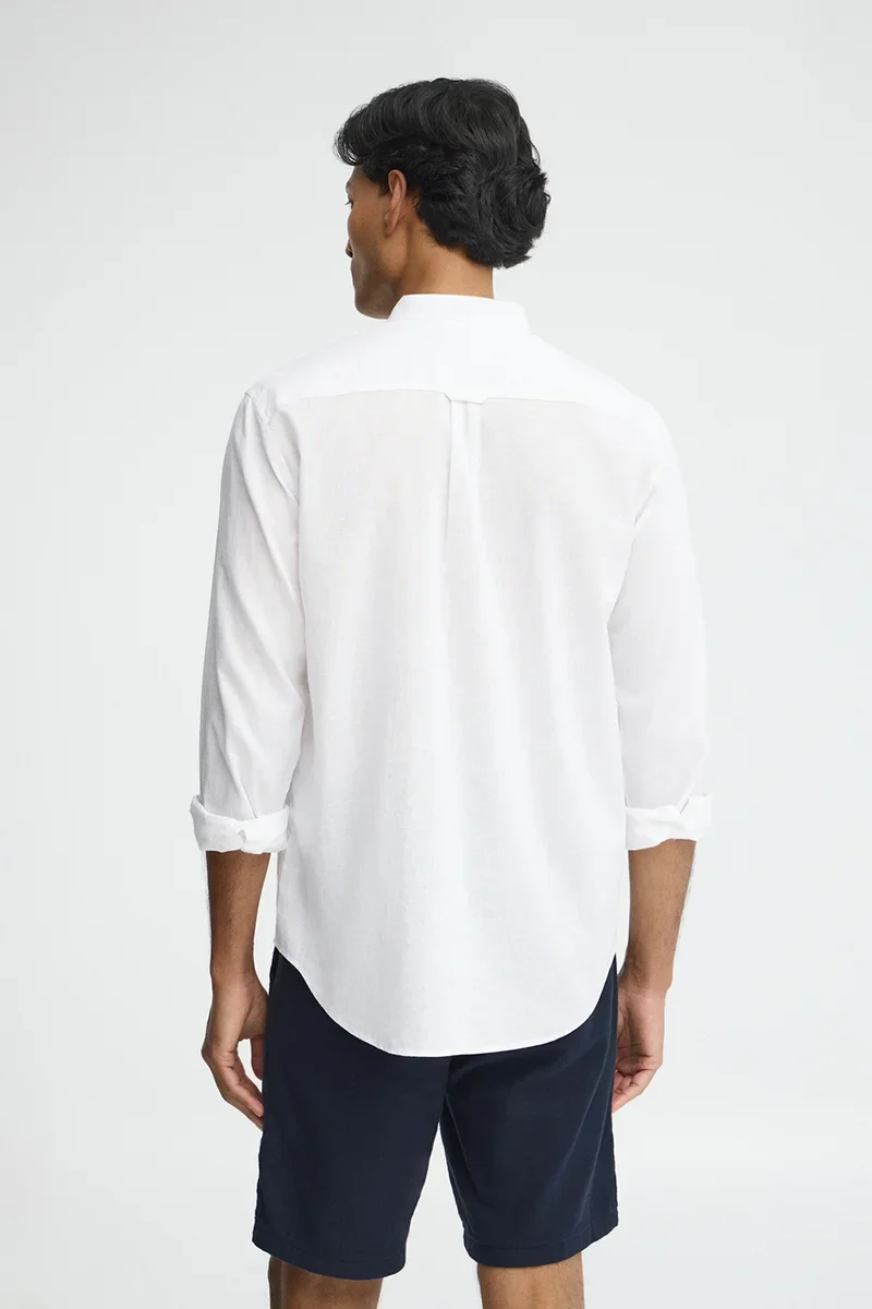White cotton-linen regular-fit shirt with mandarin collar and Rigby Go embroidery - Image 5
