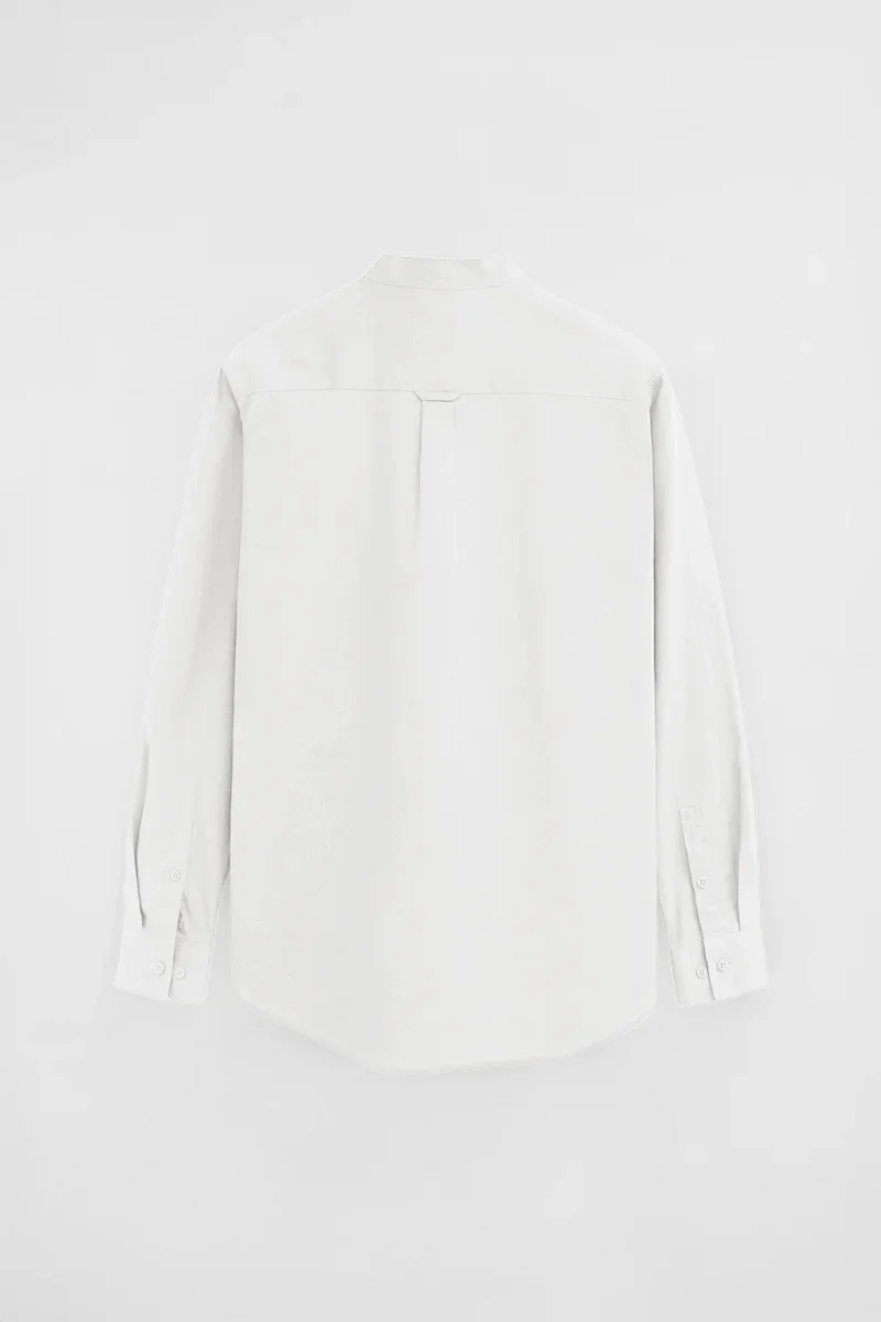 White cotton-linen regular-fit shirt with mandarin collar and Rigby Go embroidery - Image 8