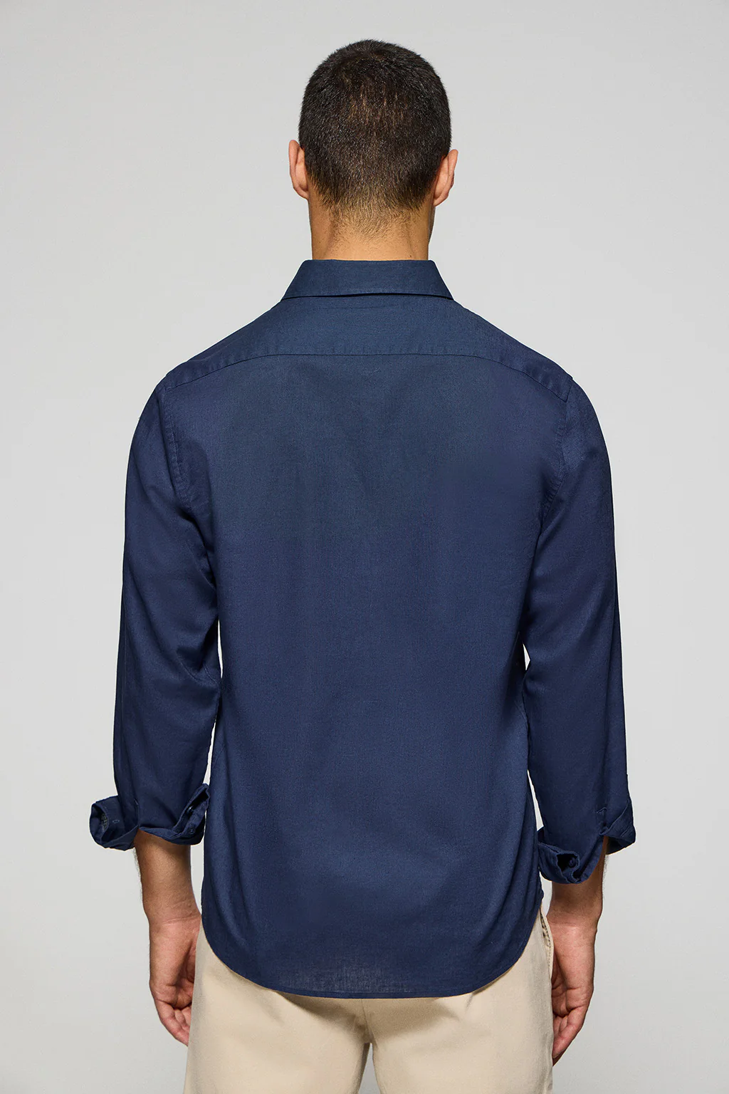Navy-blue regular-fit shirt in linen and cotton with Rigby Go embroidery - Image 2