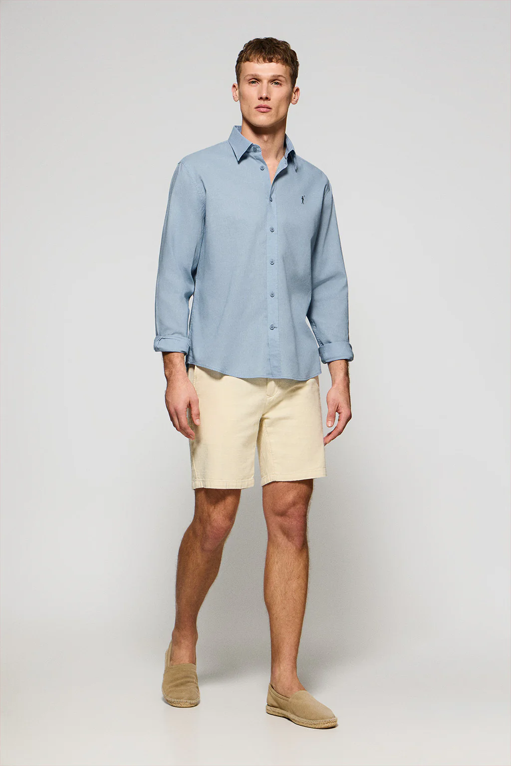 Sky-blue regular-fit shirt in linen and cotton with Rigby Go embroidery - Image 3