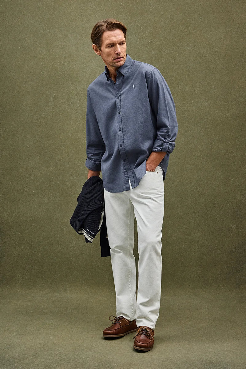 Denim-blue cotton-linen shirt with regular fit and Rigby Go logo - Image 2