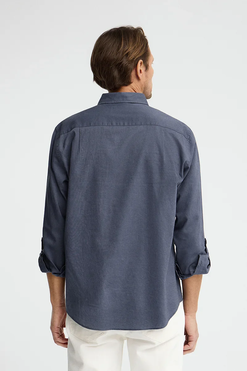 Denim-blue cotton-linen shirt with regular fit and Rigby Go logo - Image 5