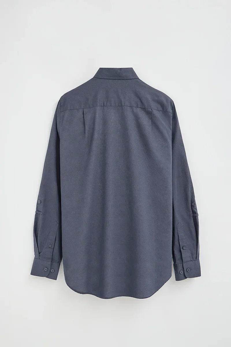 Denim-blue cotton-linen shirt with regular fit and Rigby Go logo - Image 8