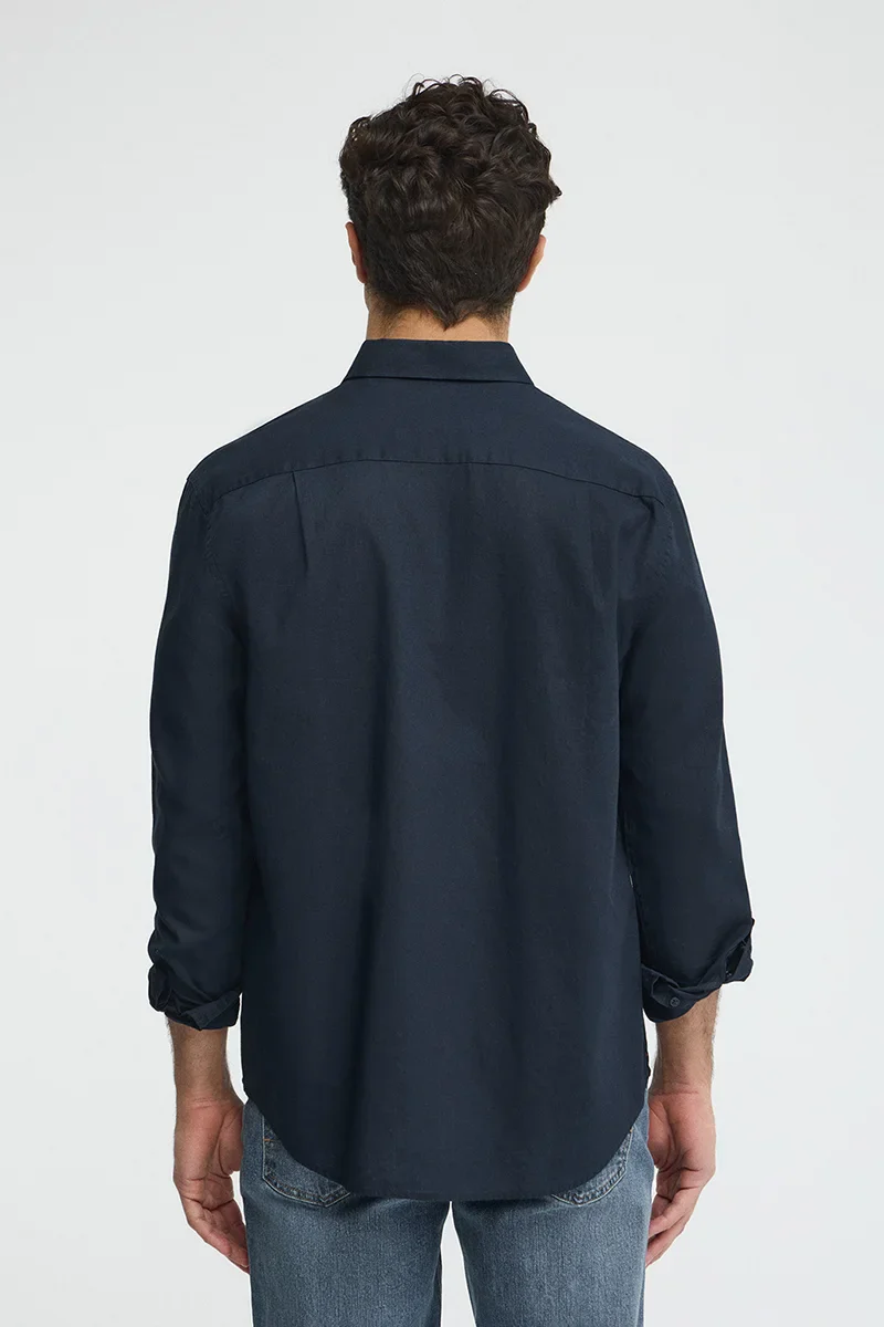 Navy-blue cotton-linen shirt with regular fit and Rigby Go logo - Image 5