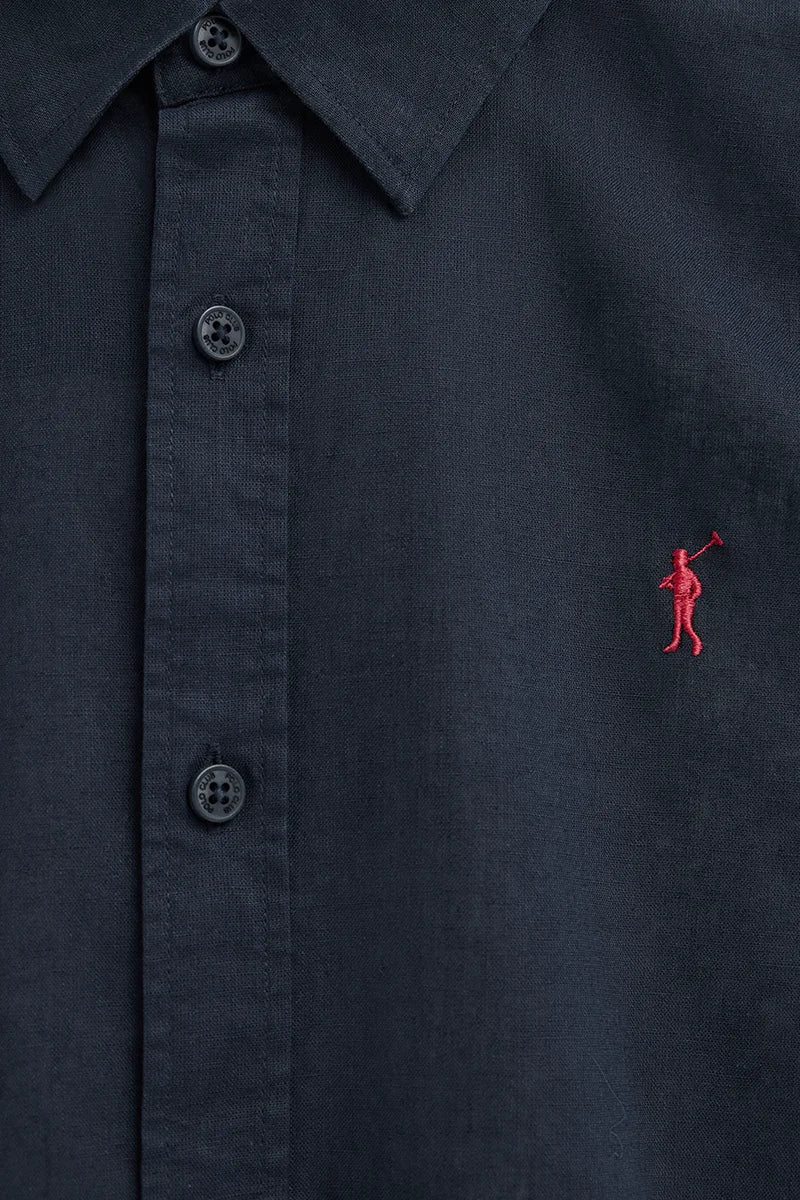 Navy-blue cotton-linen shirt with regular fit and Rigby Go logo - Image 7