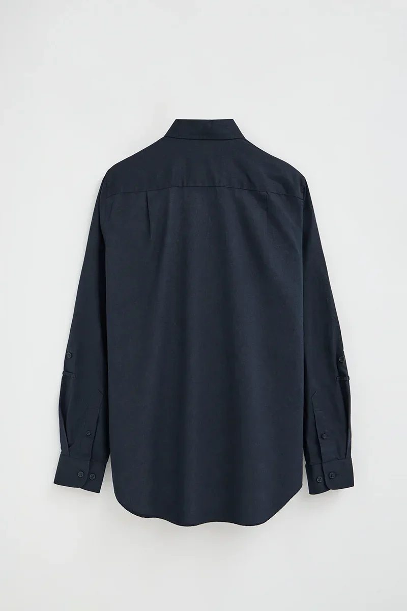 Navy-blue cotton-linen shirt with regular fit and Rigby Go logo - Image 8
