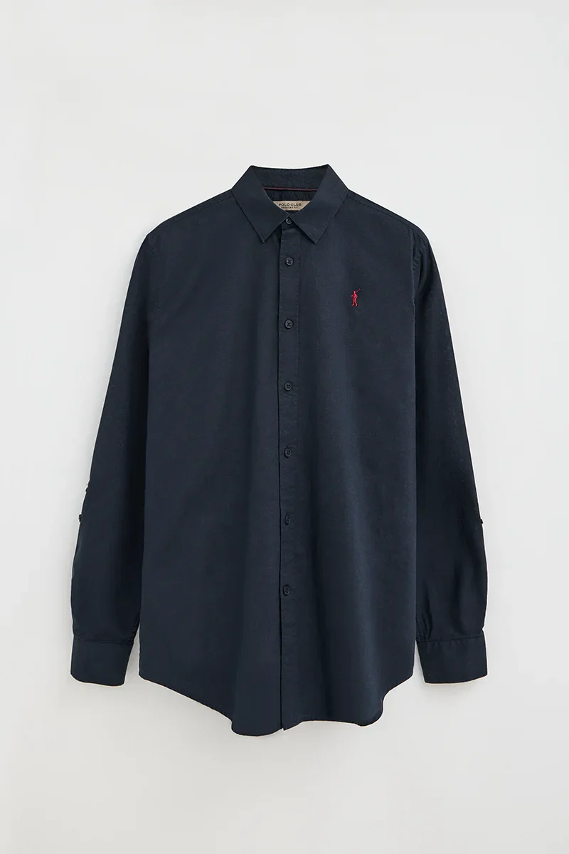 Navy-blue cotton-linen shirt with regular fit and Rigby Go logo - Image 9