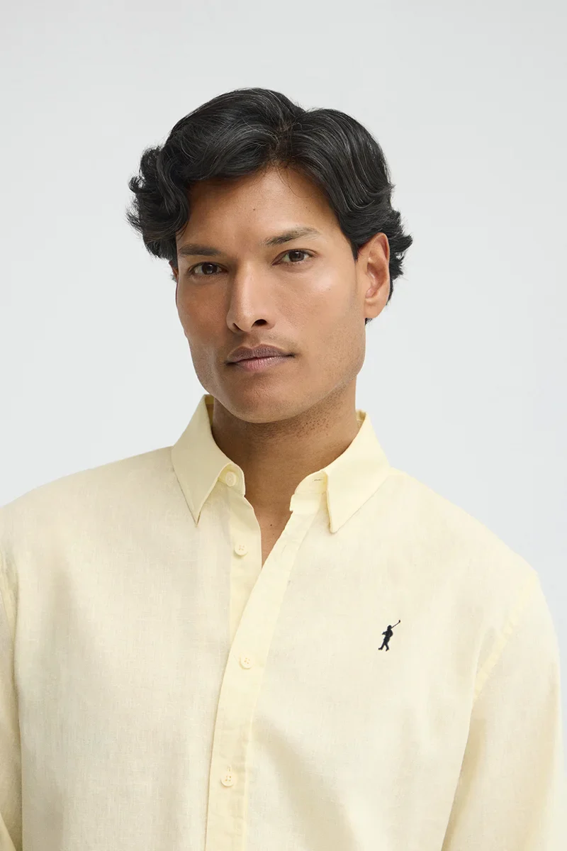 Pastel-yellow cotton-linen shirt with regular fit and Rigby Go logo - Image 2