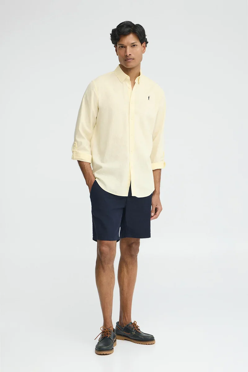 Pastel-yellow cotton-linen shirt with regular fit and Rigby Go logo - Image 3