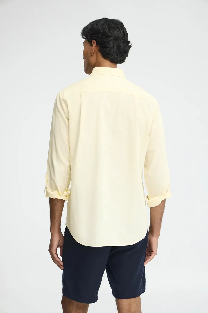 Pastel-yellow cotton-linen shirt with regular fit and Rigby Go logo - Image 4