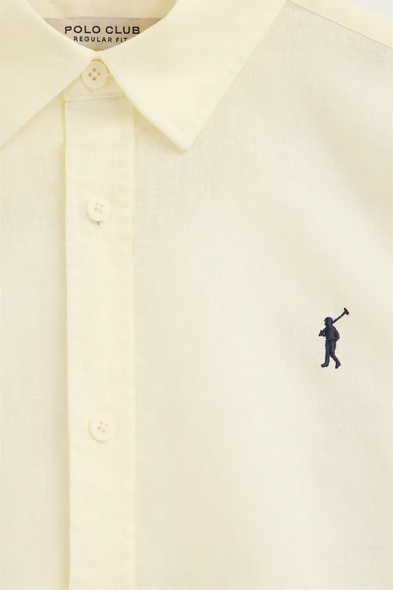 Pastel-yellow cotton-linen shirt with regular fit and Rigby Go logo - Image 6