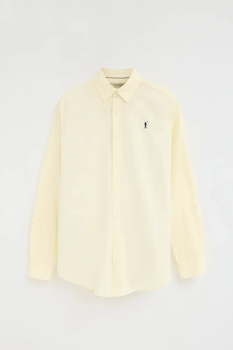 Pastel-yellow cotton-linen shirt with regular fit and Rigby Go logo - Image 8