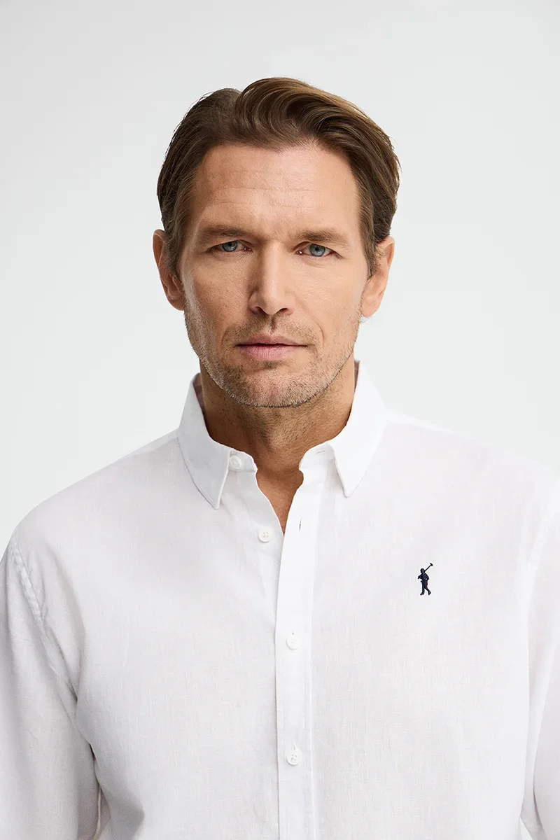 White cotton-linen shirt with regular fit and Rigby Go logo - Image 3