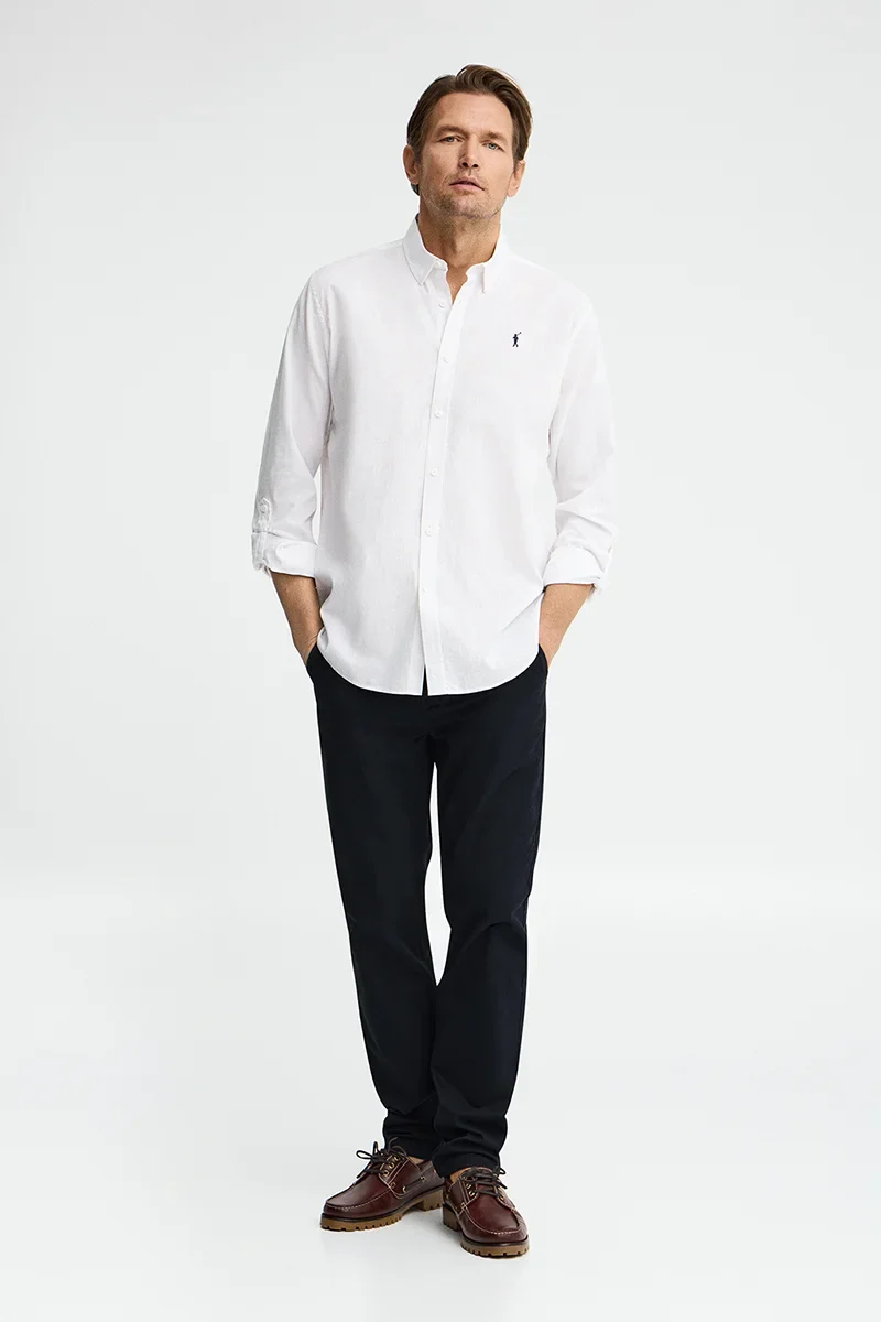 White cotton-linen shirt with regular fit and Rigby Go logo - Image 4