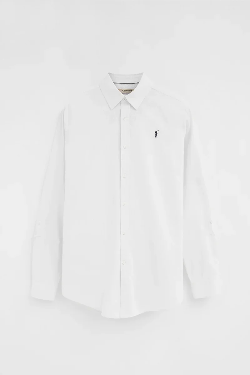 White cotton-linen shirt with regular fit and Rigby Go logo - Image 6