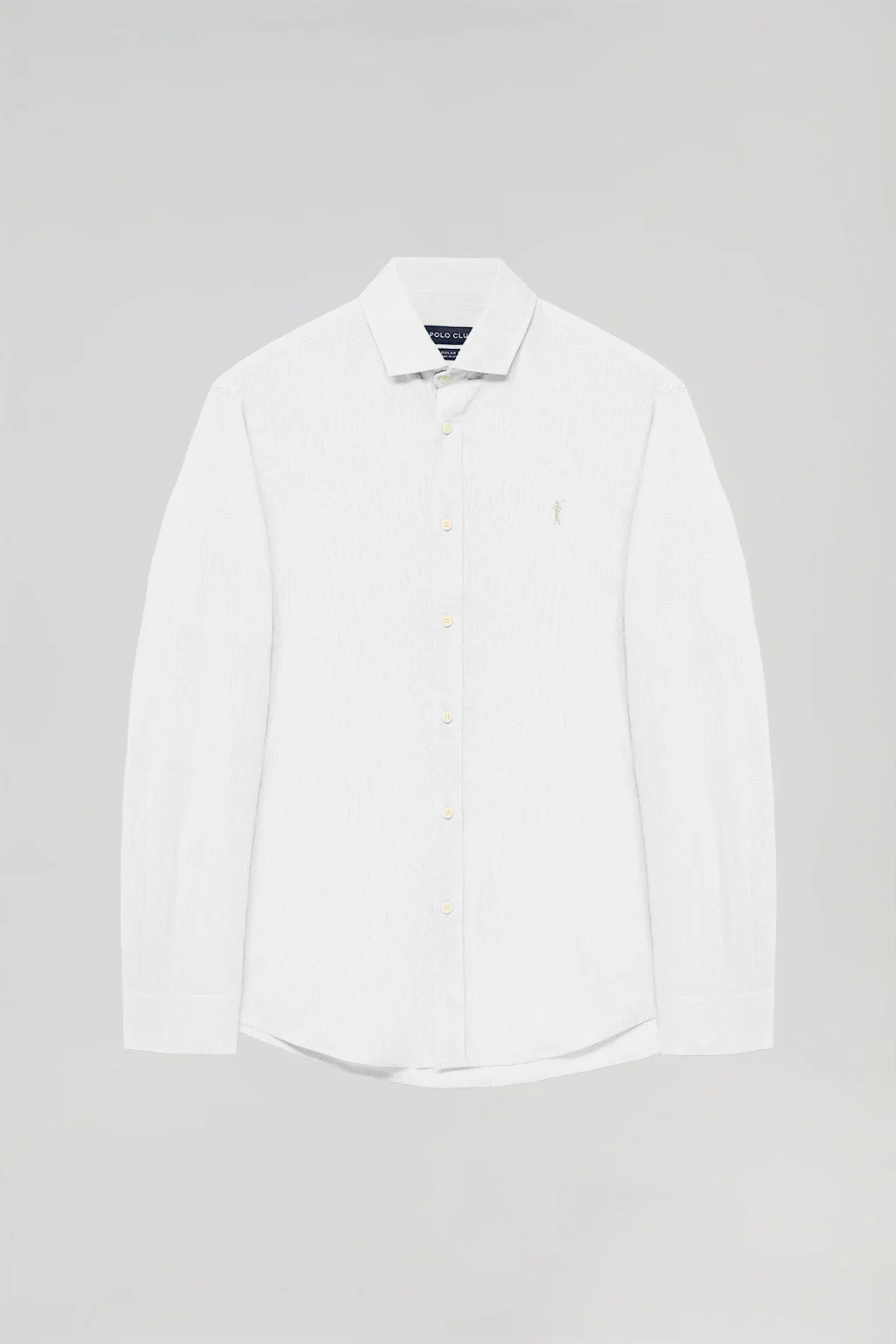 White linen and cotton shirt with Rigby Go logo - Image 9