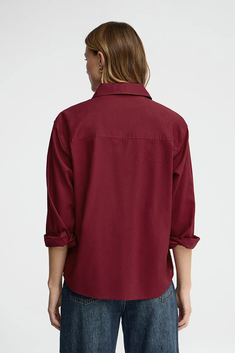 Burgundy cotton-linen shirt with loose fit and Rigby Go embroidery - Image 4