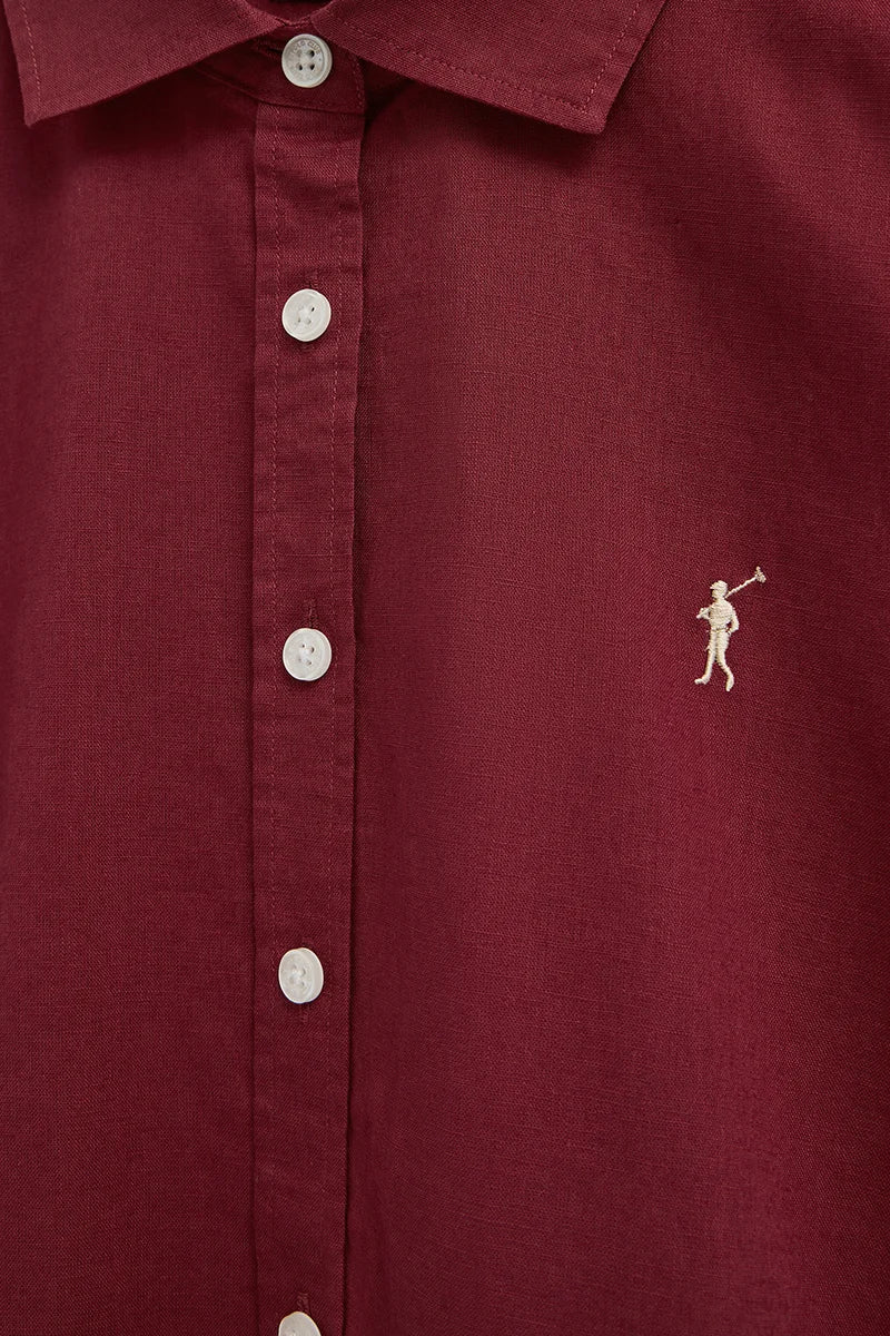 Burgundy cotton-linen shirt with loose fit and Rigby Go embroidery - Image 6