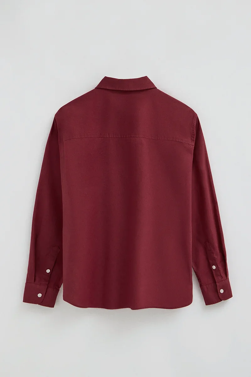 Burgundy cotton-linen shirt with loose fit and Rigby Go embroidery - Image 7